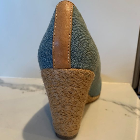 Denim raffia wedges with leather trim - Picture 5 of 9